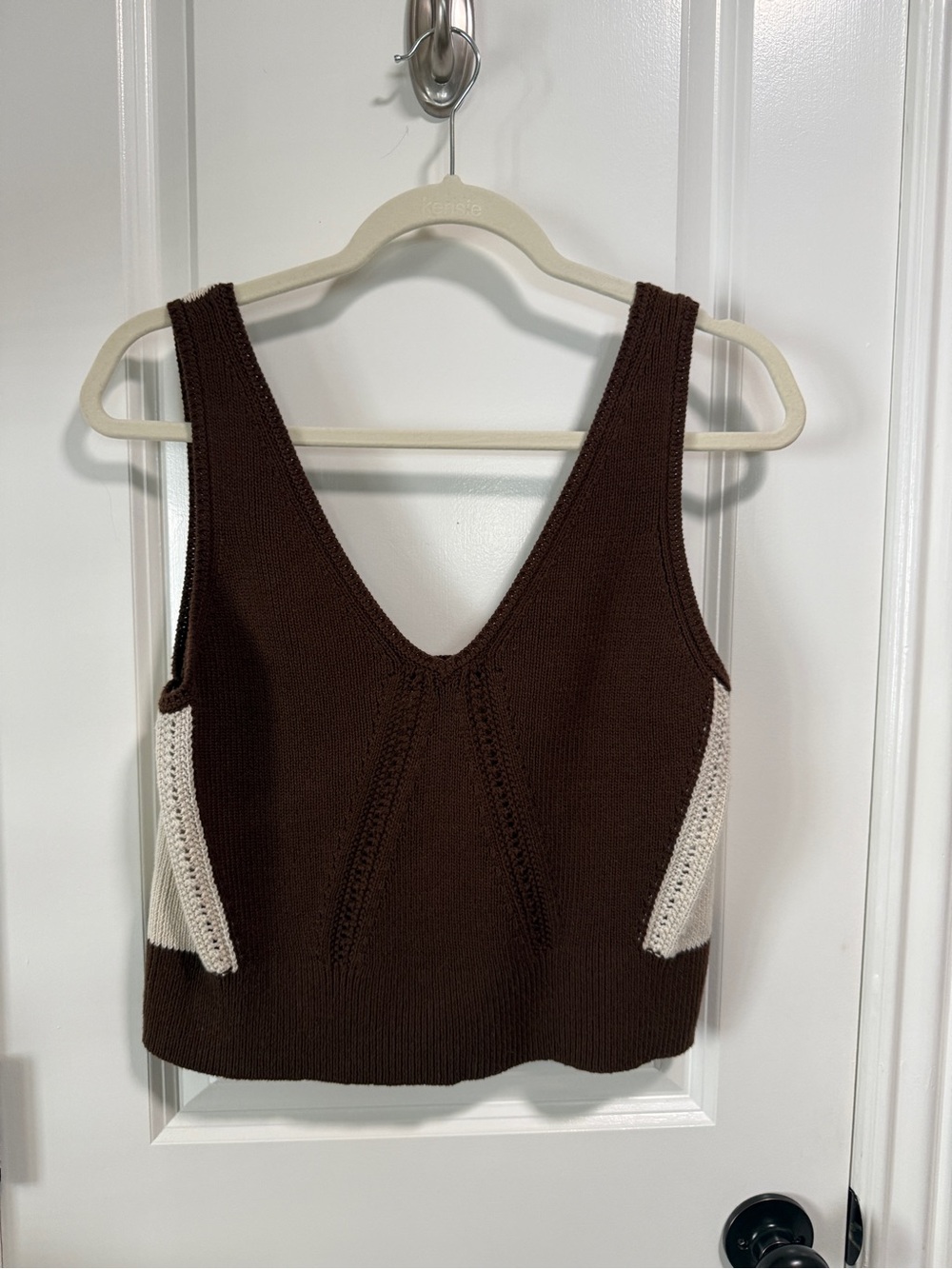 Banana Republic Brown Knit V-Neck Tank with Cream Side Panels